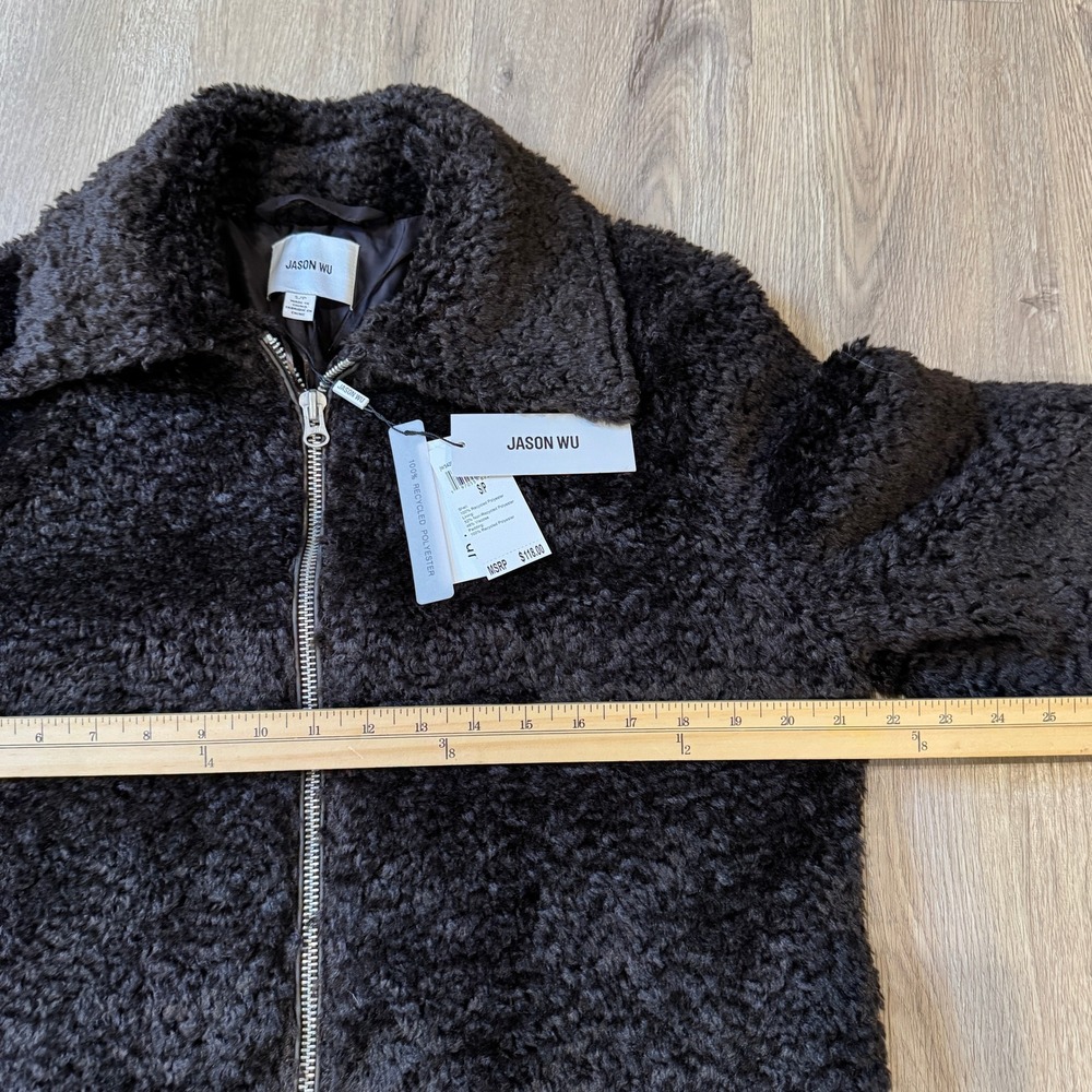 Jason Wu Chocolate Brown Faux Fur Jacket Women's Small‎ Teddy Zipper Coat NWT - Picture 5 of 9